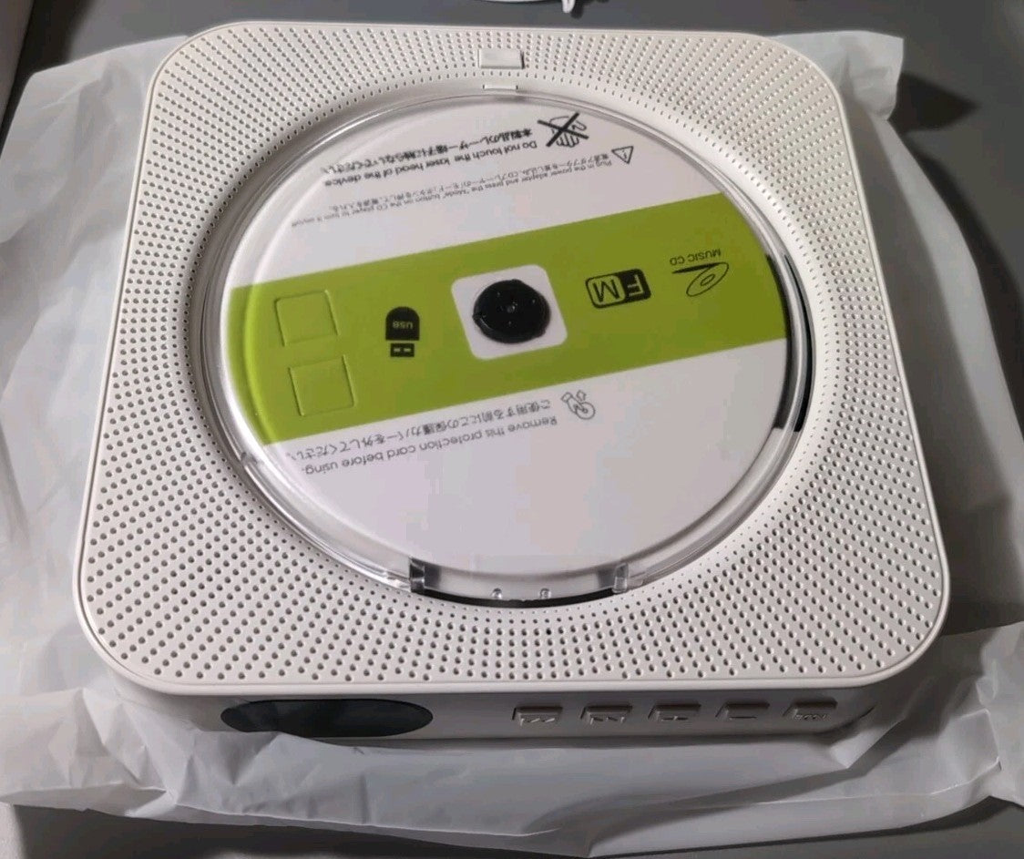 MICOCIOUS Bluetooth CD Player Portable Home Wall Mount FM USB Remote White