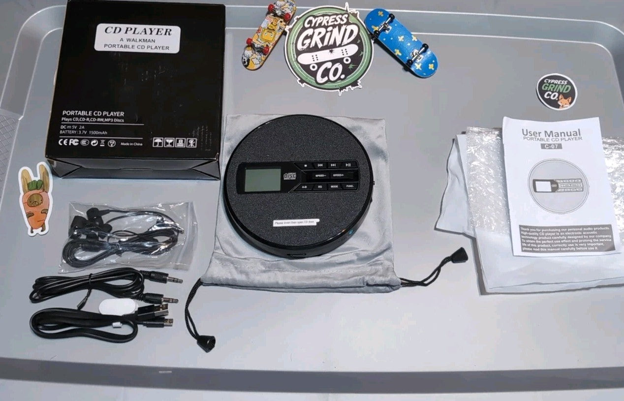 M-Amazup Portable CD Player Rechargeable Dual Speakers Anti-Skip LCD Black