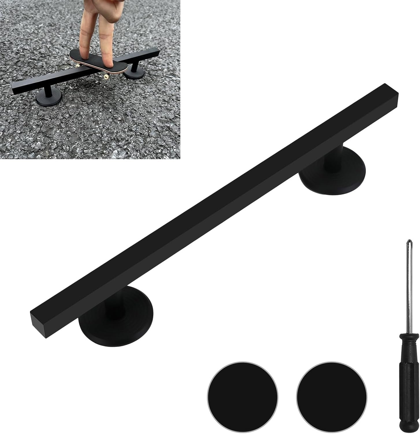Fingerboard Rail Aluminum Skate Obstacle Non Slip Base 9.8in Black