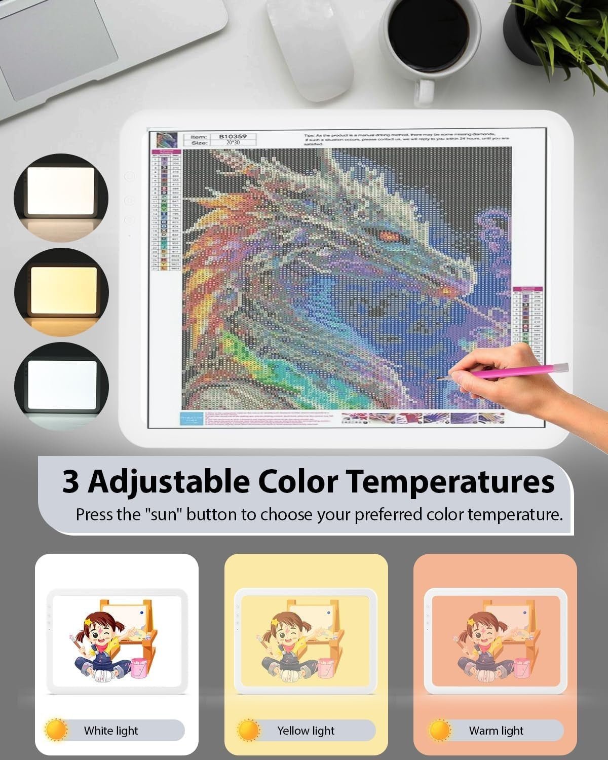 Rechargeable Large Light Board For Tracing 6 Lvl Brightness White w/ Case White