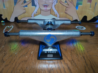 Silver M-Class 8.5" Skateboard Trucks Pair – Blue & Polished Silver