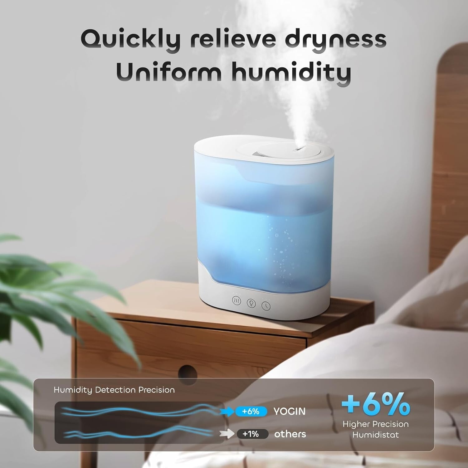 Air Humidifier for Bedroom, 3L Top-Fill Cool Mist