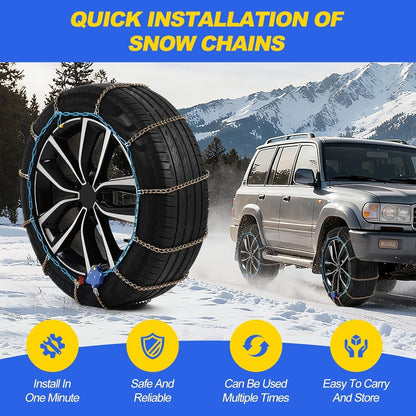 Auto Tightening Snow Tire Chains 1-Min Quick Fit Emergency Traction Set of 2