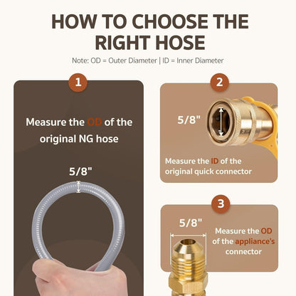 GASPRO 12ft Natural Gas Hose 3/8" ID Low Pressure Quick Connect NG Line