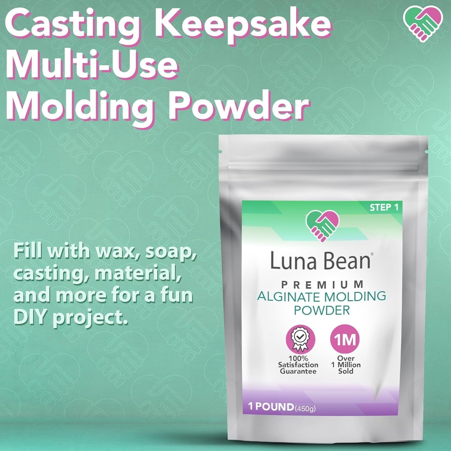 Luna Bean Alginate Molding Powder Refill 1lb Hand Casting Kit Non-Toxic White