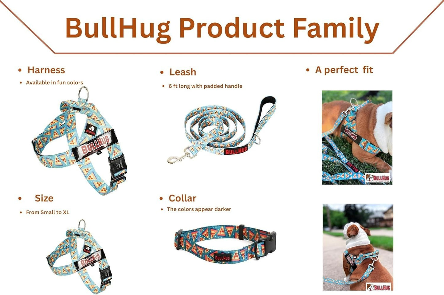 BULLHUG Adjustable Harness for bulldogs XL - Neck: 21"-26" Chest: 33"-36" BLACK