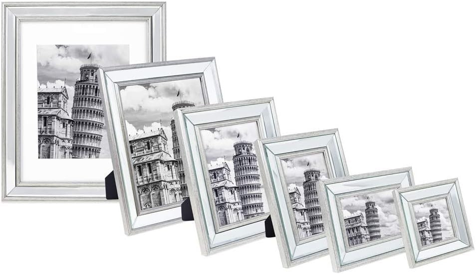 Isaac Jacobs 11x14 Silver Beveled Mirror Frame w/Mat for 8x10 Wall Display