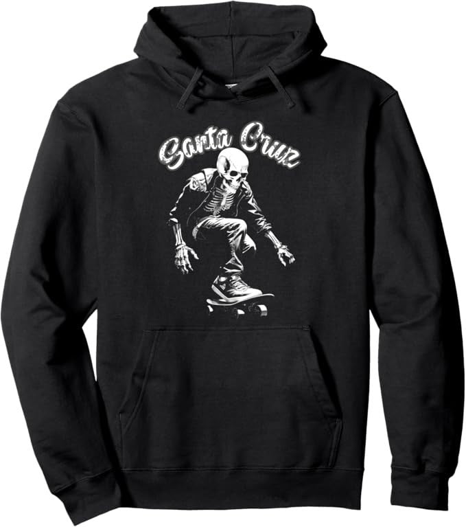 California city Santa Cruz Skeleton Surfing Skateboard Pullover Hoodie (Small)