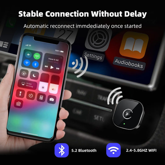 Wireless CarPlay Adapter Mini USB/Type C 5.8GHz Fast Connect for iPhone Black