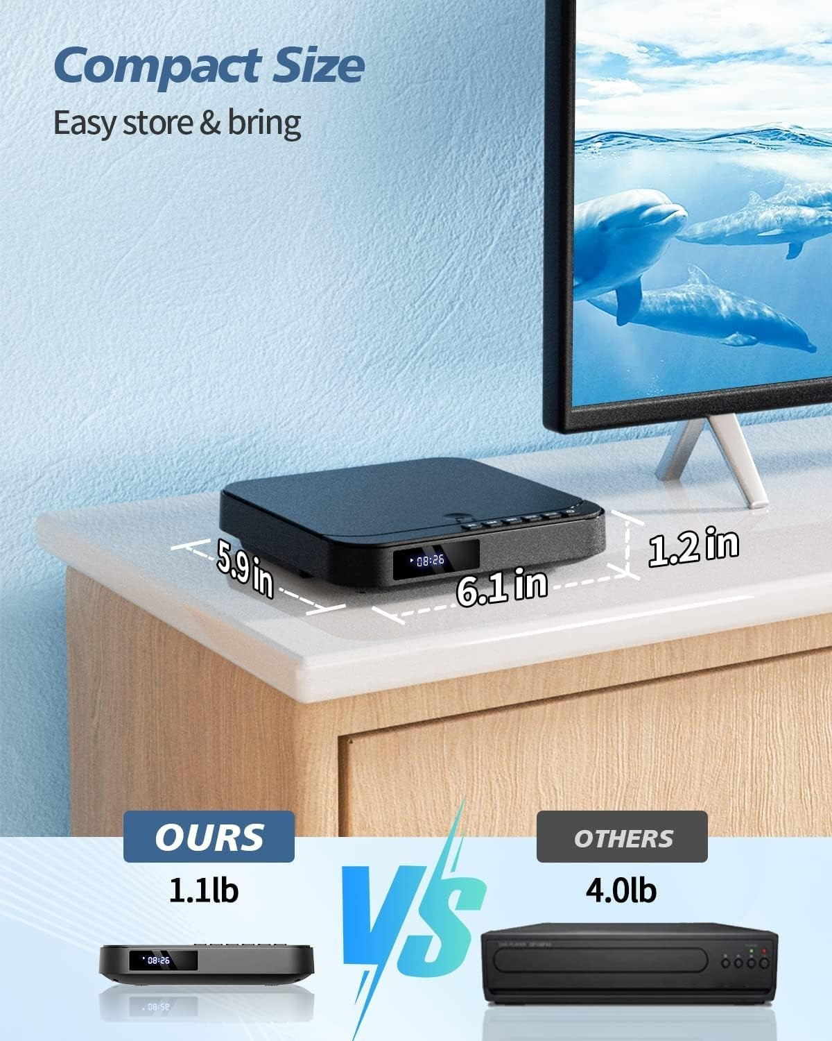 Mini DVD Player HDMI, DESOBRY 1080P HD Small Compact DVD Player for Smart TV