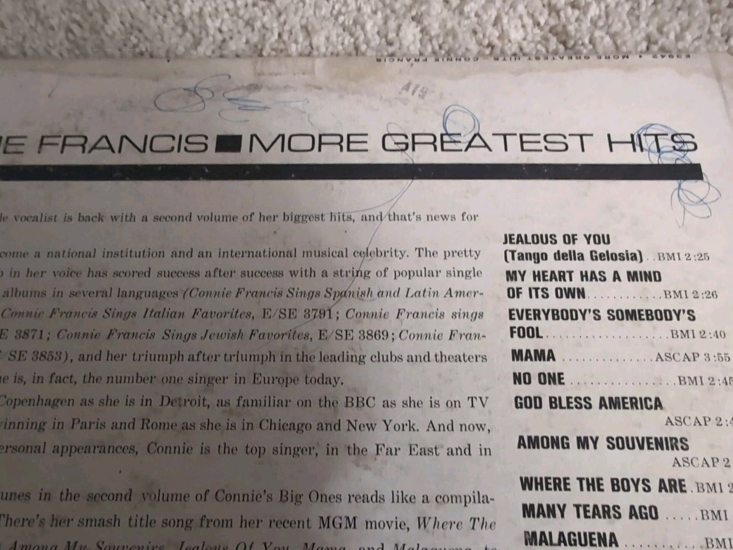 Connie Francis - More Greatest Hits [vinyl - 12"] 1961 MGM E3942