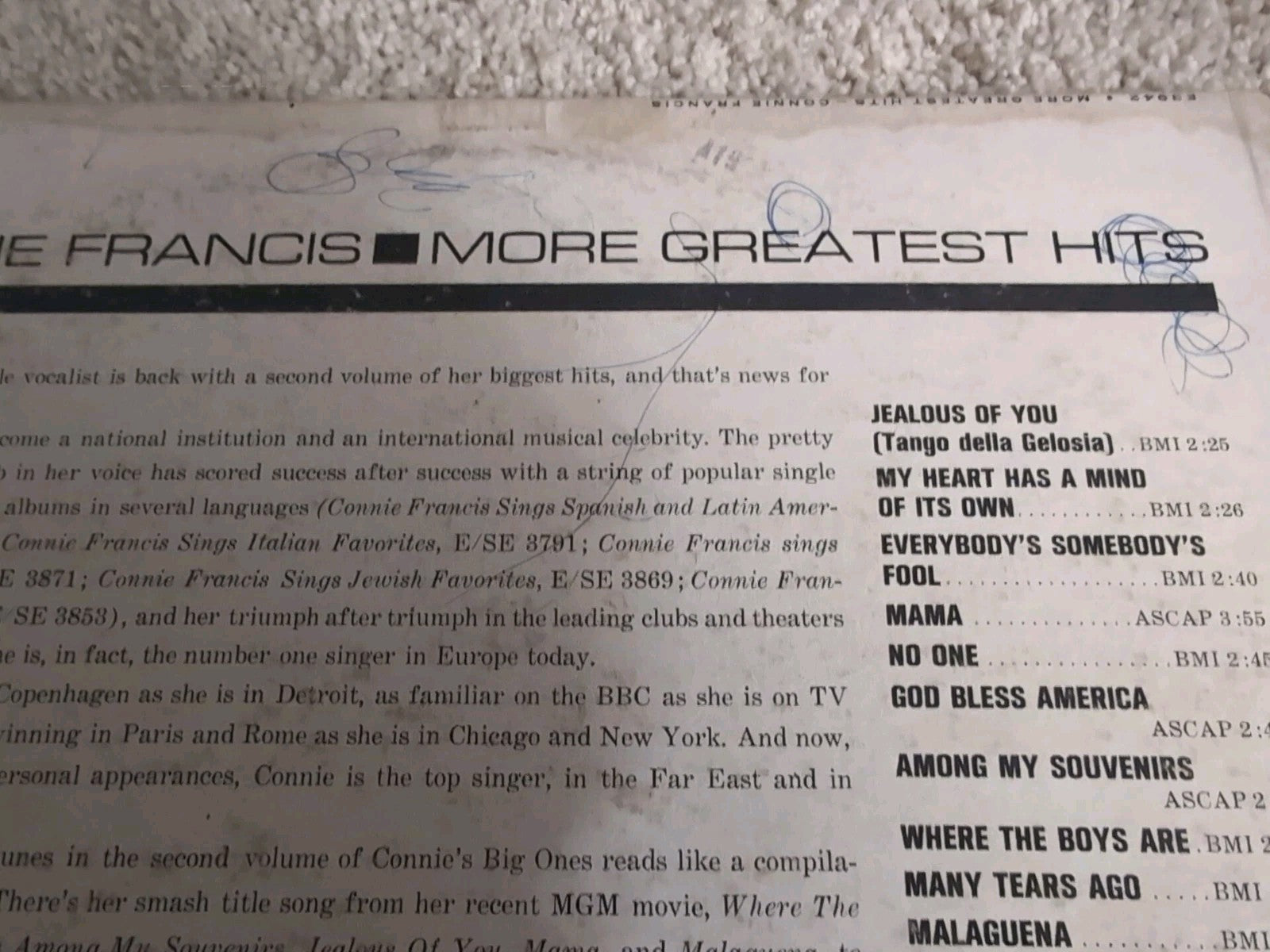 Connie Francis - More Greatest Hits [vinyl - 12"] 1961 MGM E3942