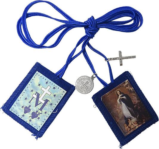 Immaculate Conception Scapulars w/ St Benedict Medal & Crucifix, 7 Pack, 24.5"