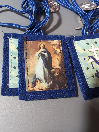 Immaculate Conception Scapulars w/ St Benedict Medal & Crucifix, 7 Pack, 24.5"