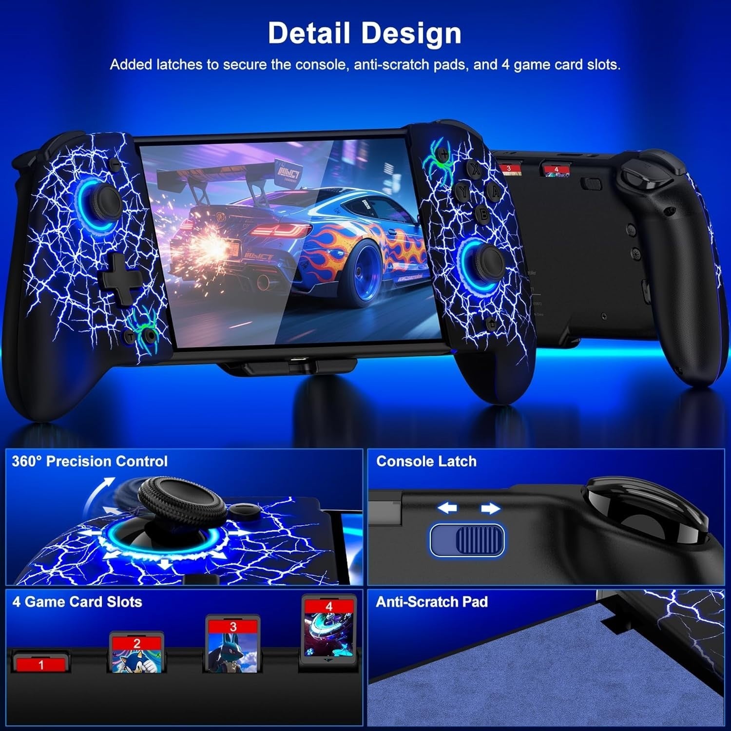 No-Drift Switch Controller Full-Size Grip Wireless Joypad w/ Lights Spider Silk
