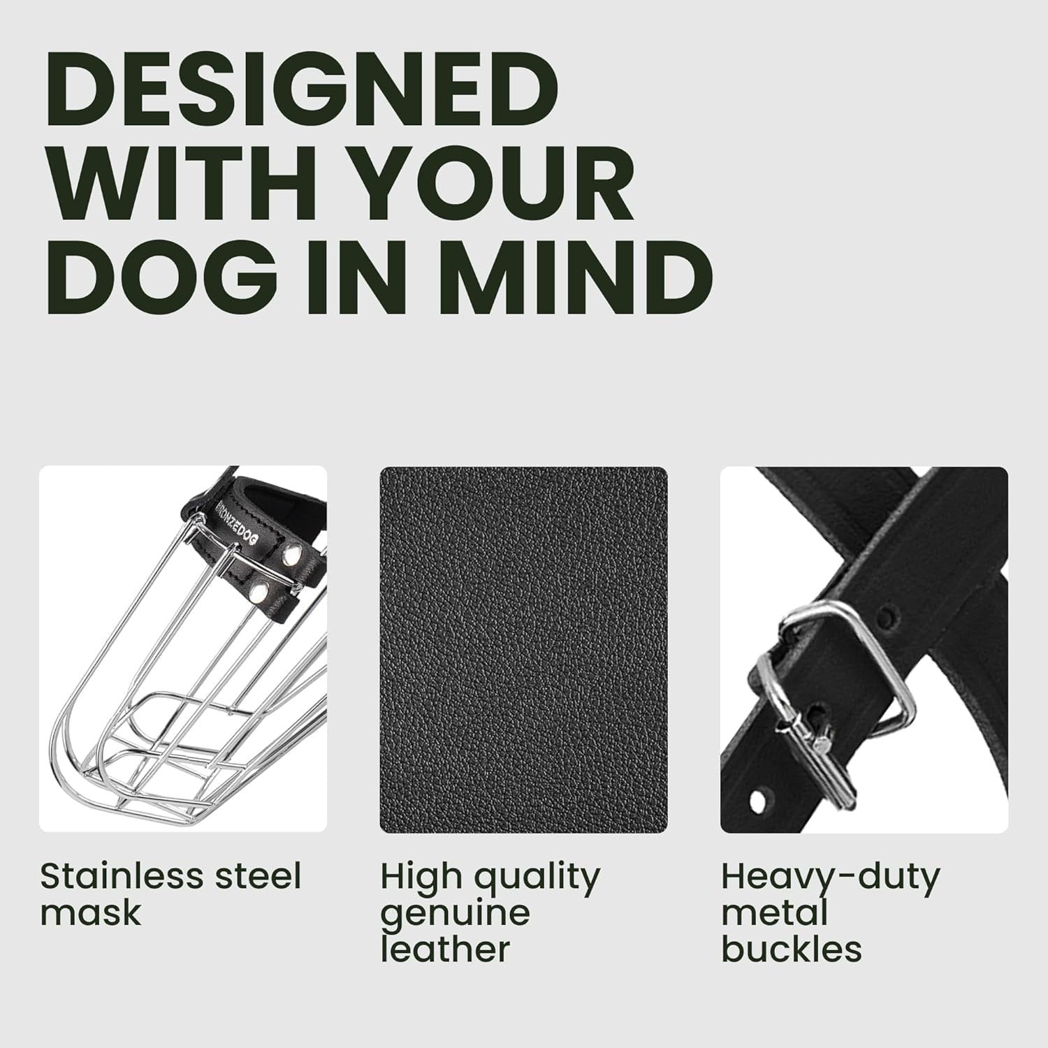 BRONZEDOG Wire Basket Dog Muzzle Size 4 Pitbull Amstaff Steel Leather Adjustable