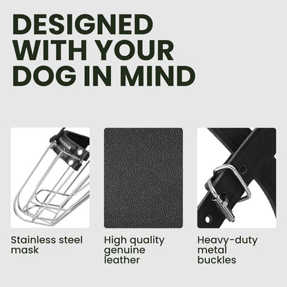 BRONZEDOG Wire Basket Dog Muzzle Size 4 Pitbull Amstaff Steel Leather Adjustable