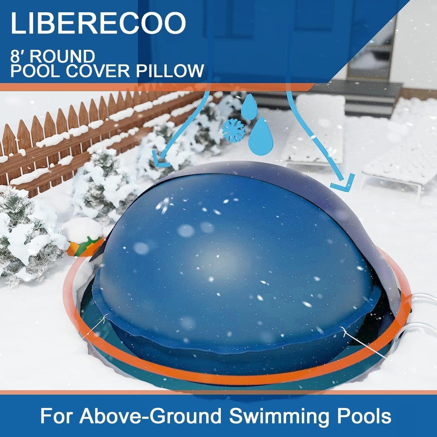 8FT Round Pool Cover Pillow Winterizing Inflatable 0.4mm Heavy Duty w/ Rope Blue