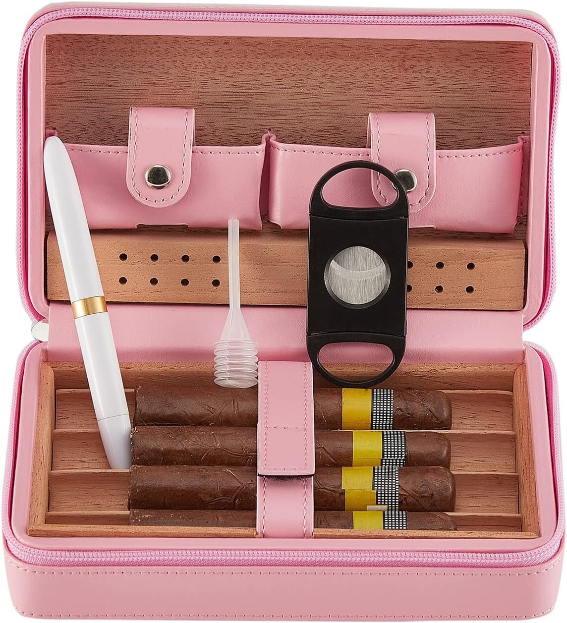 Cigar Case Travel Humidor Kit Leather Gift Cigar Cutter, Ashtray, Blunt Splitter