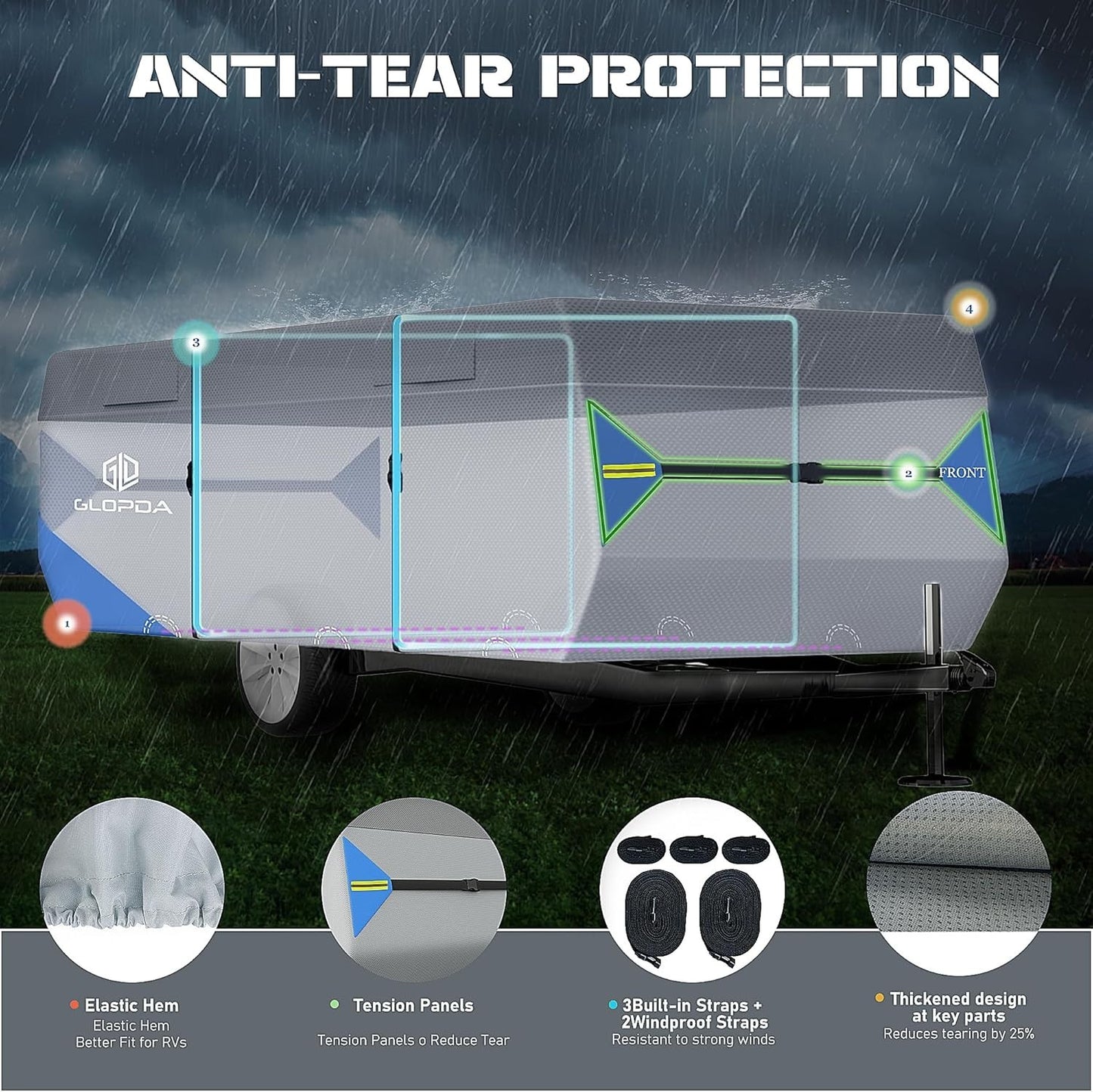 Pop Up Camper Cover 8'-10' Heavy Duty 7-Layer Waterproof RV Trailer Cover