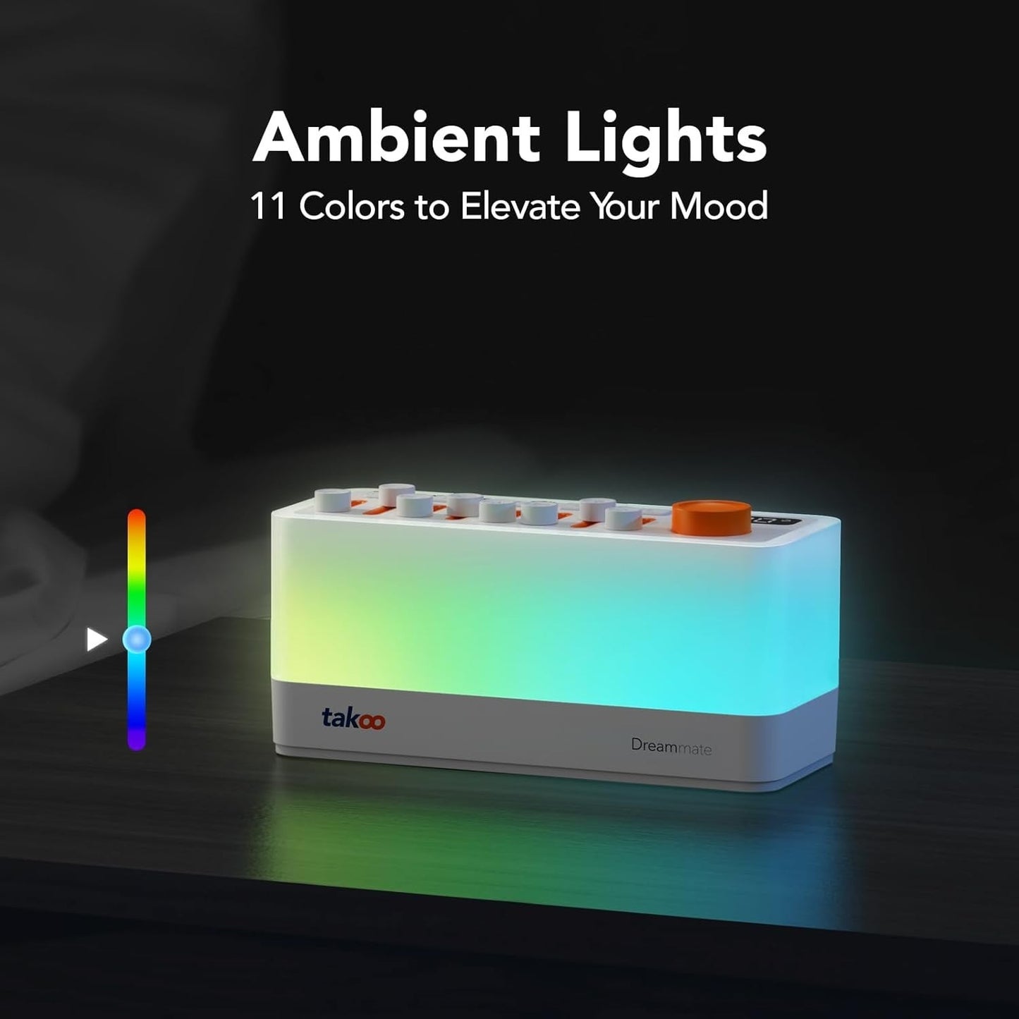 TAKOO 3-in-1 Sleep Sound Machine Bluetooth Speaker Night Light 12 Colors White