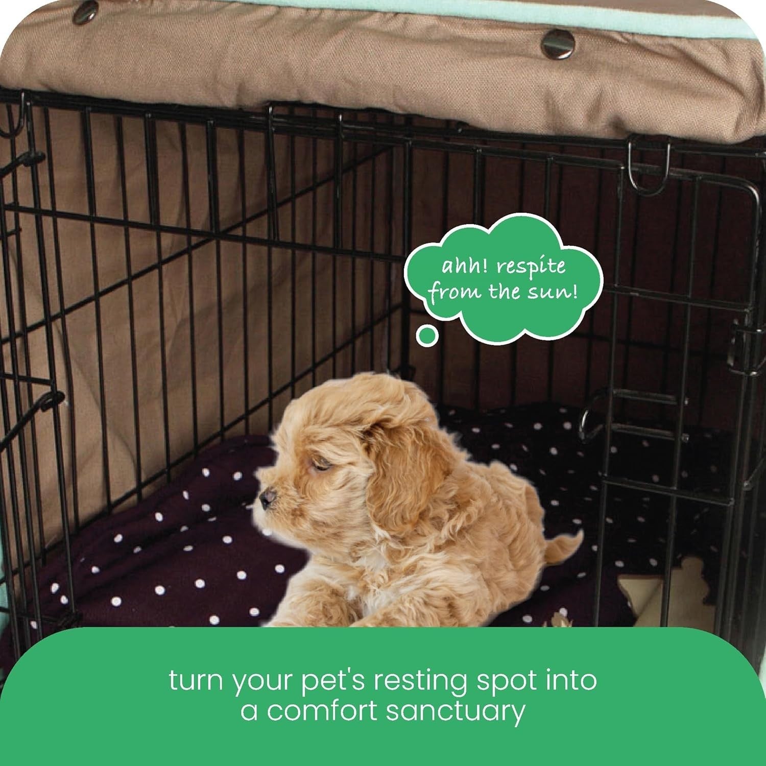 Molly Mutt Dog Crate Cover 36x24x27  Tan Cotton Canvas w/ Roll Up Panels