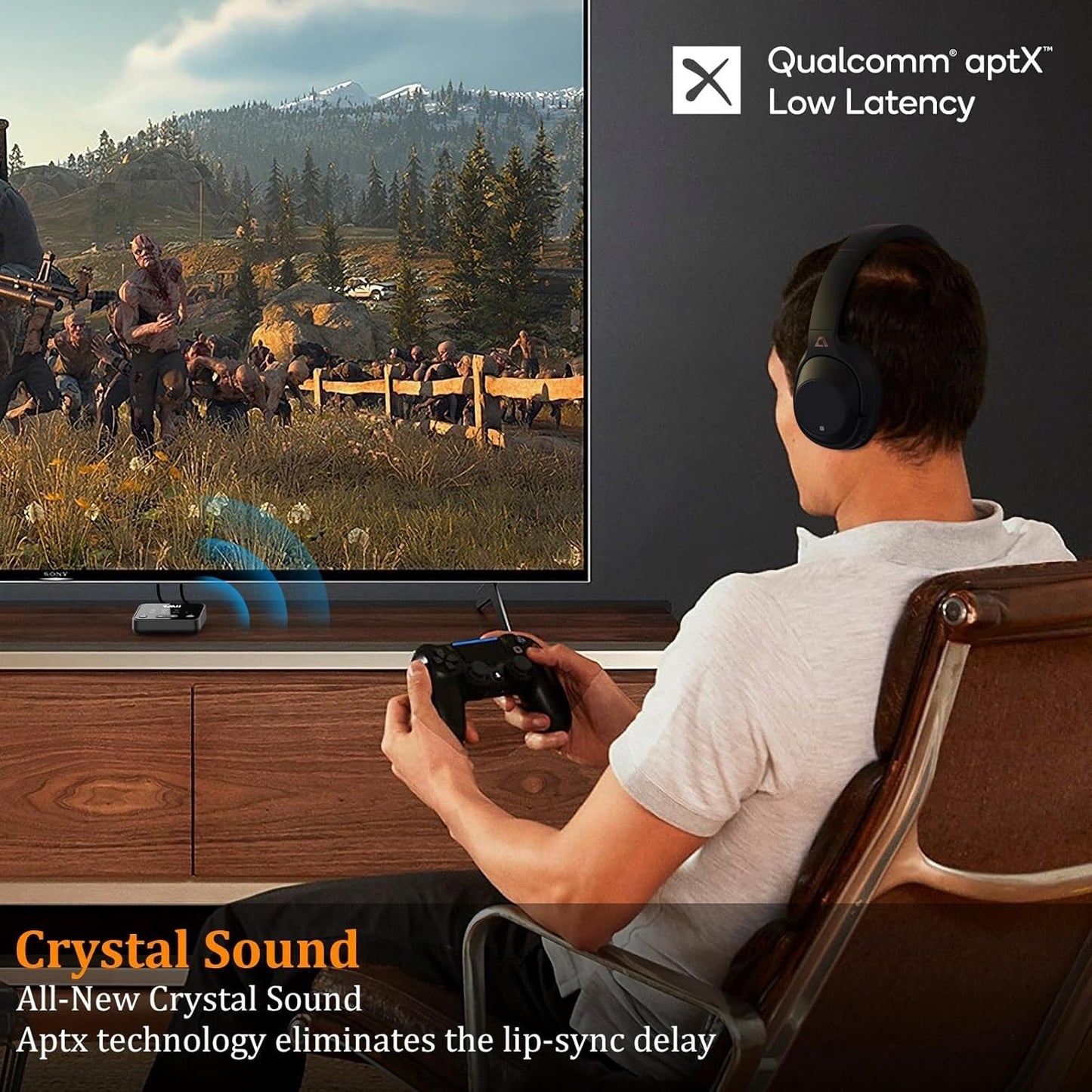 1Mii B06T6 Bluetooth 5.3 TV Transmitter – Dual Headphone Adapter, 100ft Range