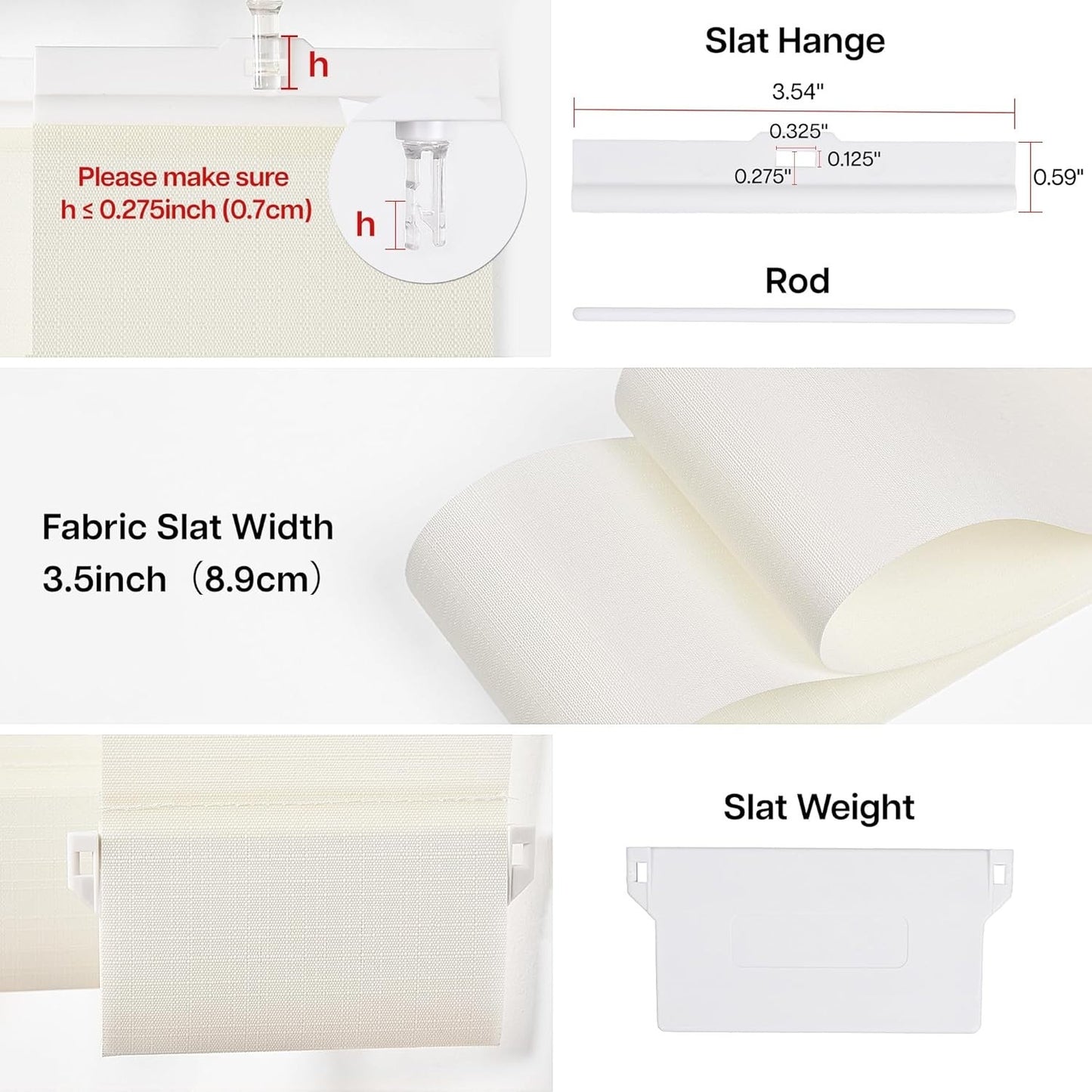 LazBlinds Fabric Vertical Blind Slats 82.5"x3.5" Light Filtering Off White 25pk