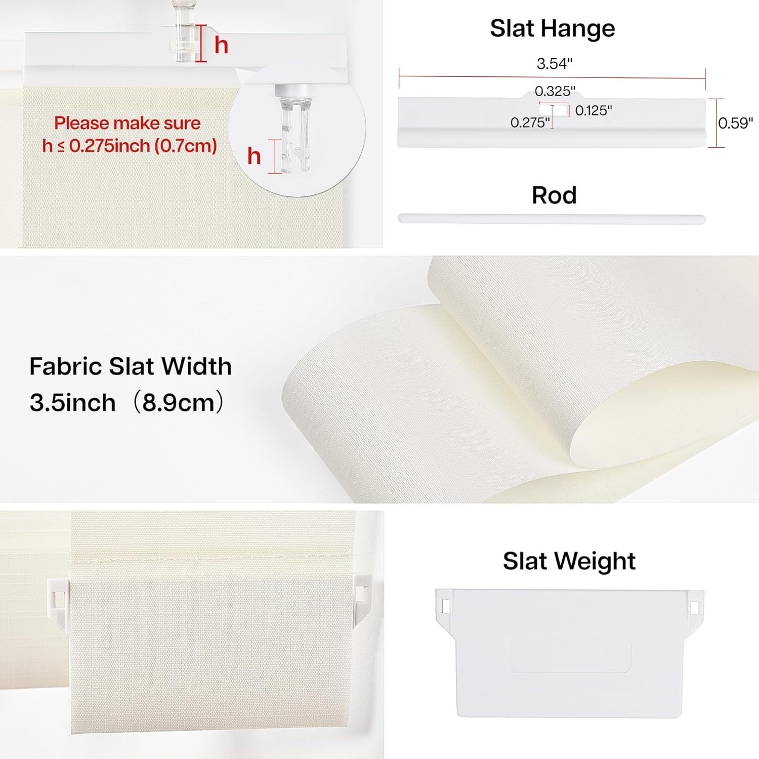 LazBlinds Fabric Vertical Blind Slats 82.5"x3.5" Light Filtering Off White 25pk