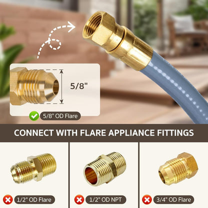 GASPRO 12ft Natural Gas Hose 3/8" ID Low Pressure Quick Connect NG Line