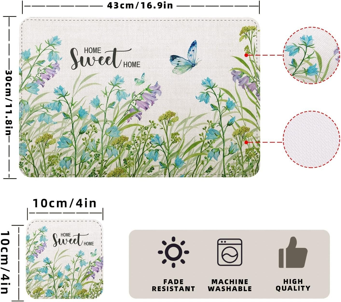 Spring Faux Leather Placemats Set of 4, Placemat 4pcs(17x12 inches) with Coaster