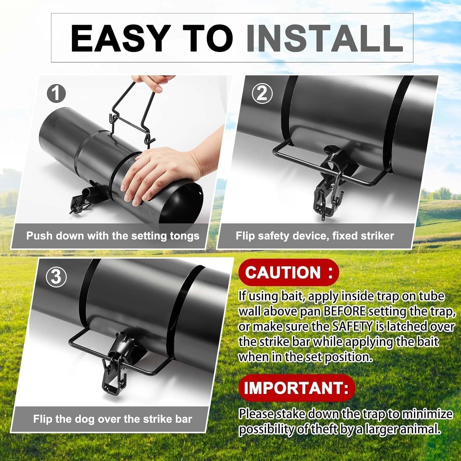 Tube Squirrel Trap Rust Resistant Trap 4.5'' Diameter with a Setting Tongs 2 Pcs