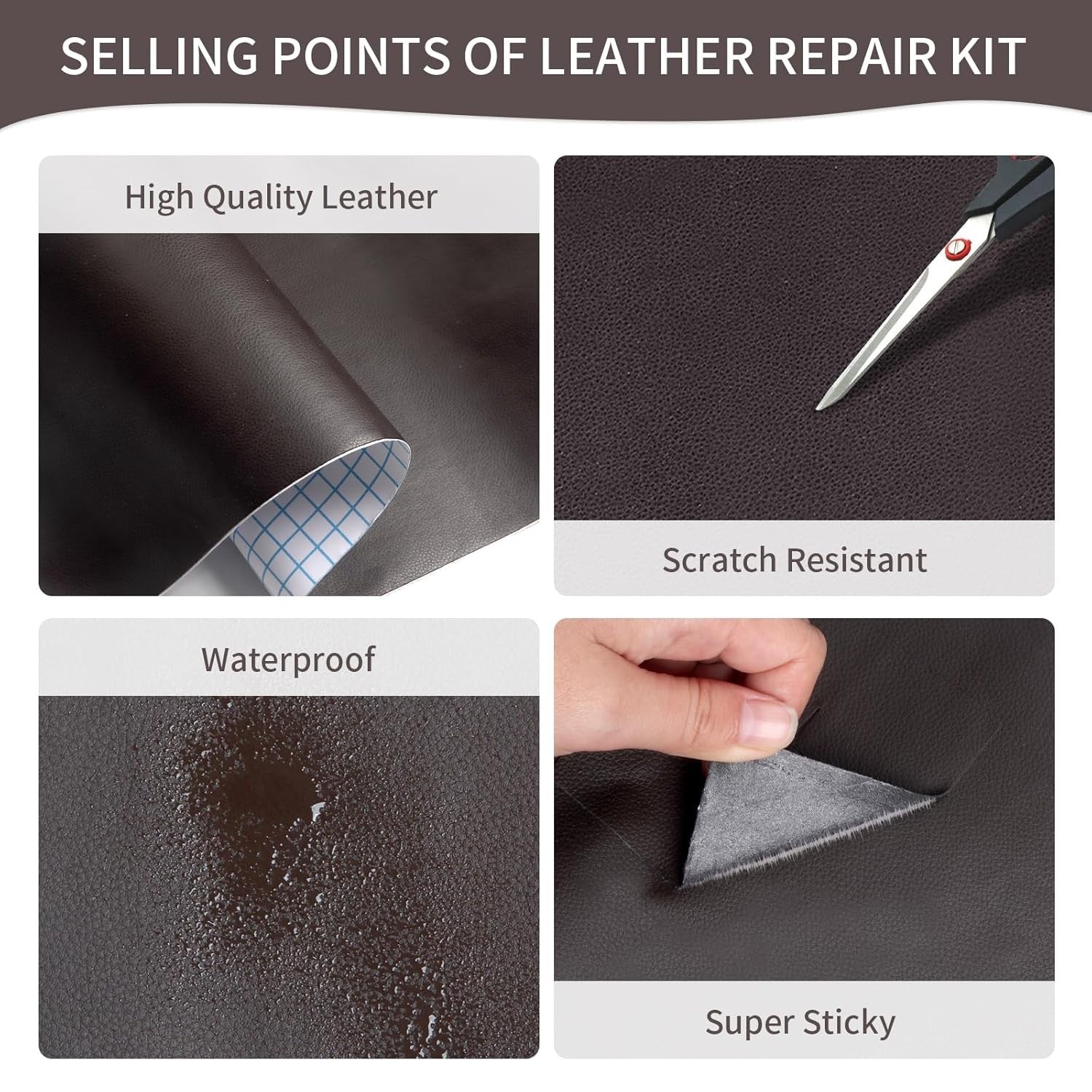 Leather Repair Tape Self Adhesive Leather Patch for Couch, Sofas Car Dark Brown