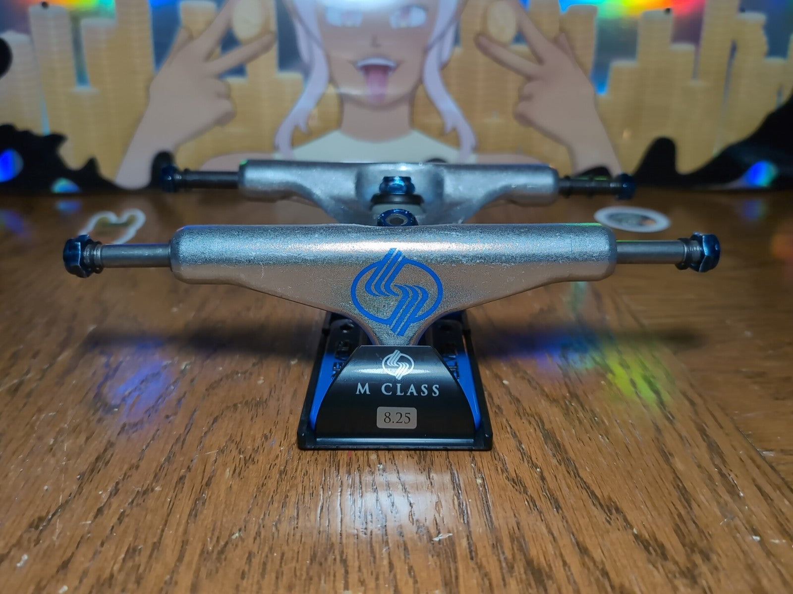 Silver M-Class 8.25" Skateboard Trucks Pair – Blue & Polished Silver