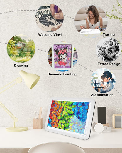 Rechargeable Large Light Board For Tracing 6 Lvl Brightness White w/ Case White