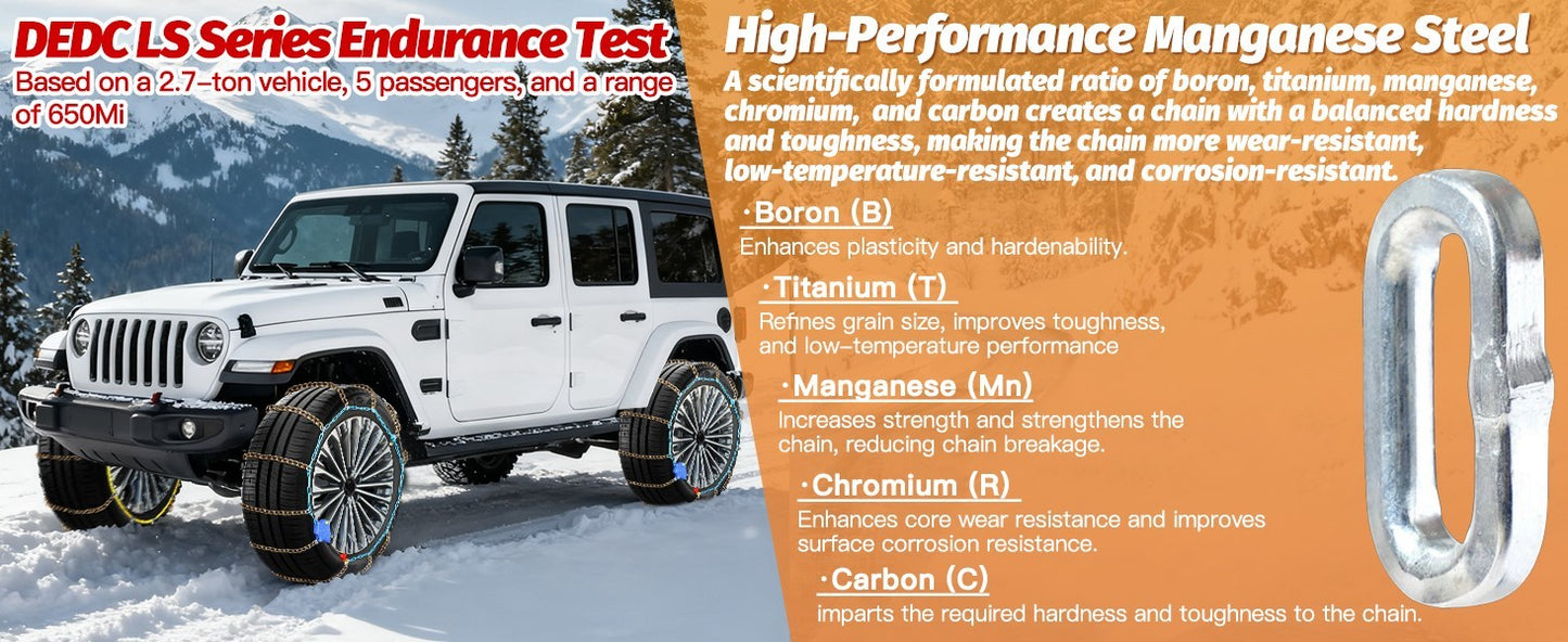 DEDC Auto Lock Snow Tire Chains, 50s Quick Easy, Manganese Steel Alloy Anti S