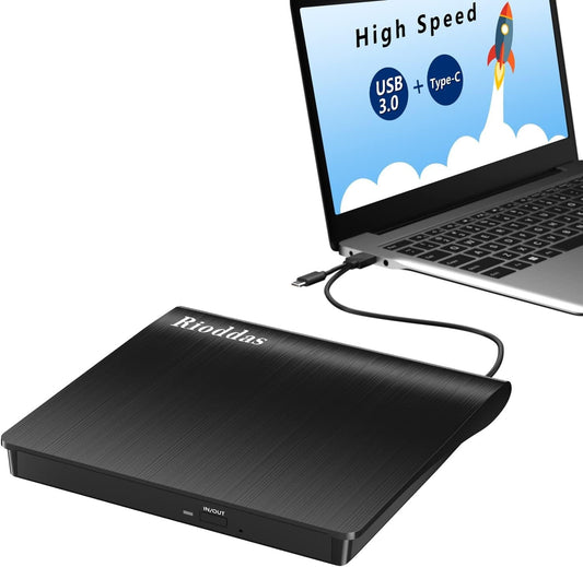Rioddas External DVD Drive USB 3.0 Type C Portable CD DVD RW Burner Reader
