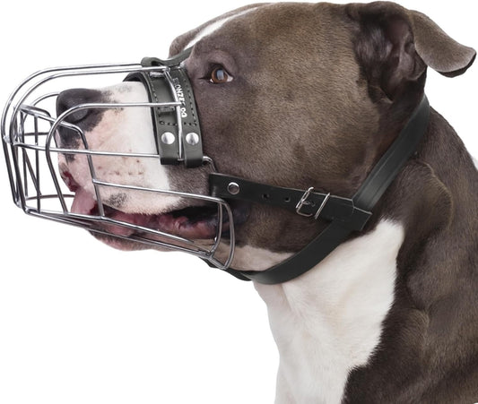 BRONZEDOG Wire Basket Dog Muzzle Size 4 Pitbull Amstaff Steel Leather Adjustable