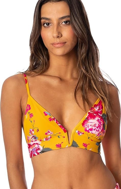 NWT Maaji Ocean Blue Parade Long Line Triangle Swimwear Top Large Yellow