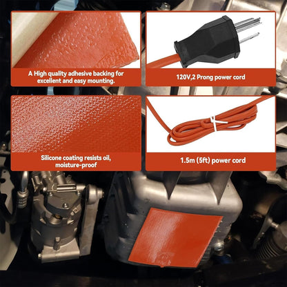 Car Engine Silicone Heating Pad 120v,300w 6x8" for Metal Surface (2 Pcs Orange)