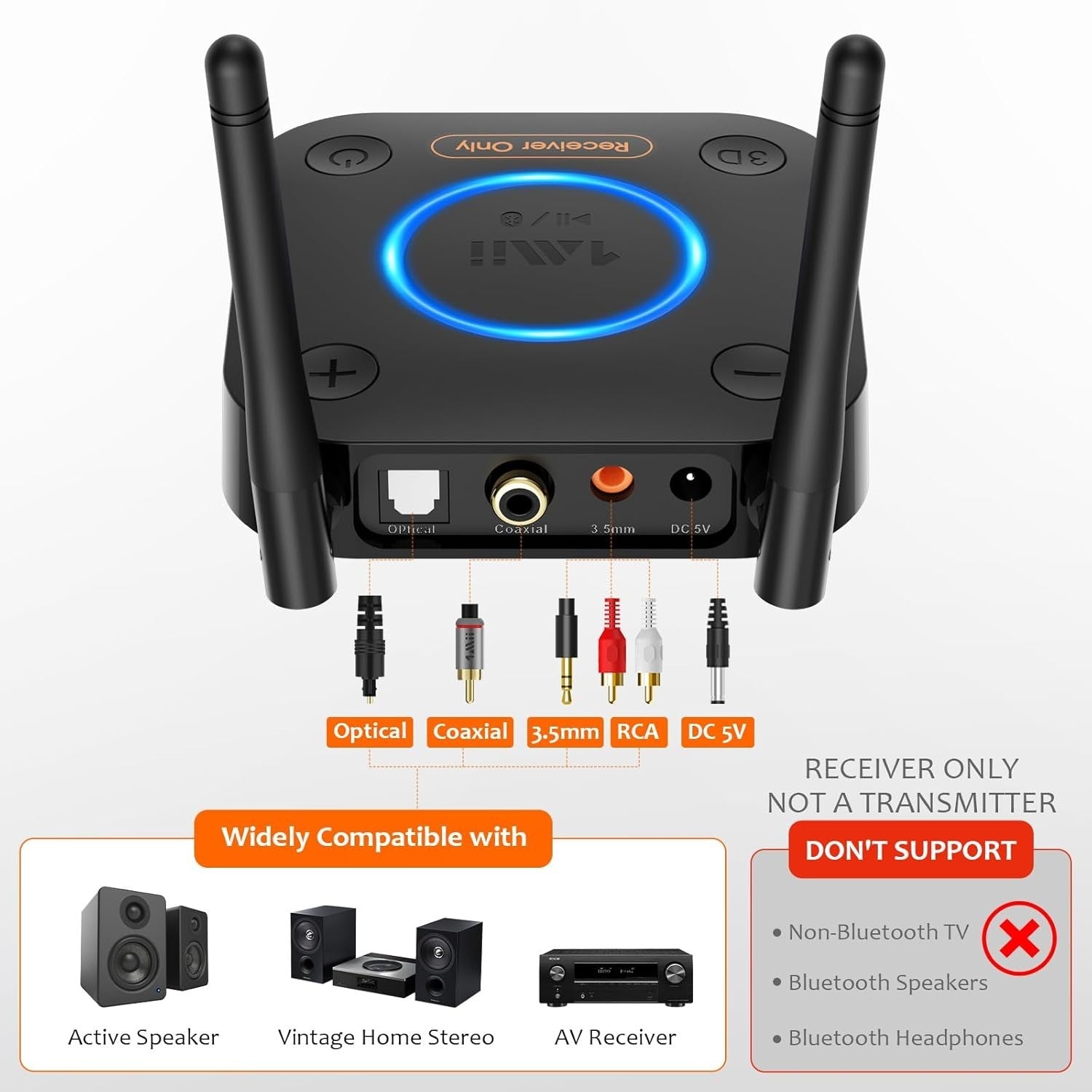[Upgraded] 1Mii B06Pro Long Range Bluetooth Receiver Hifi Wireless Audio Adapter