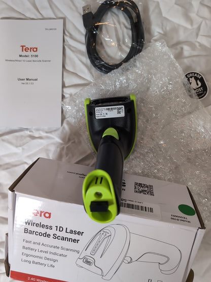 Tera Barcode Scanner Wireless Versatile Wireless + Wired USB Handheld Green NEW
