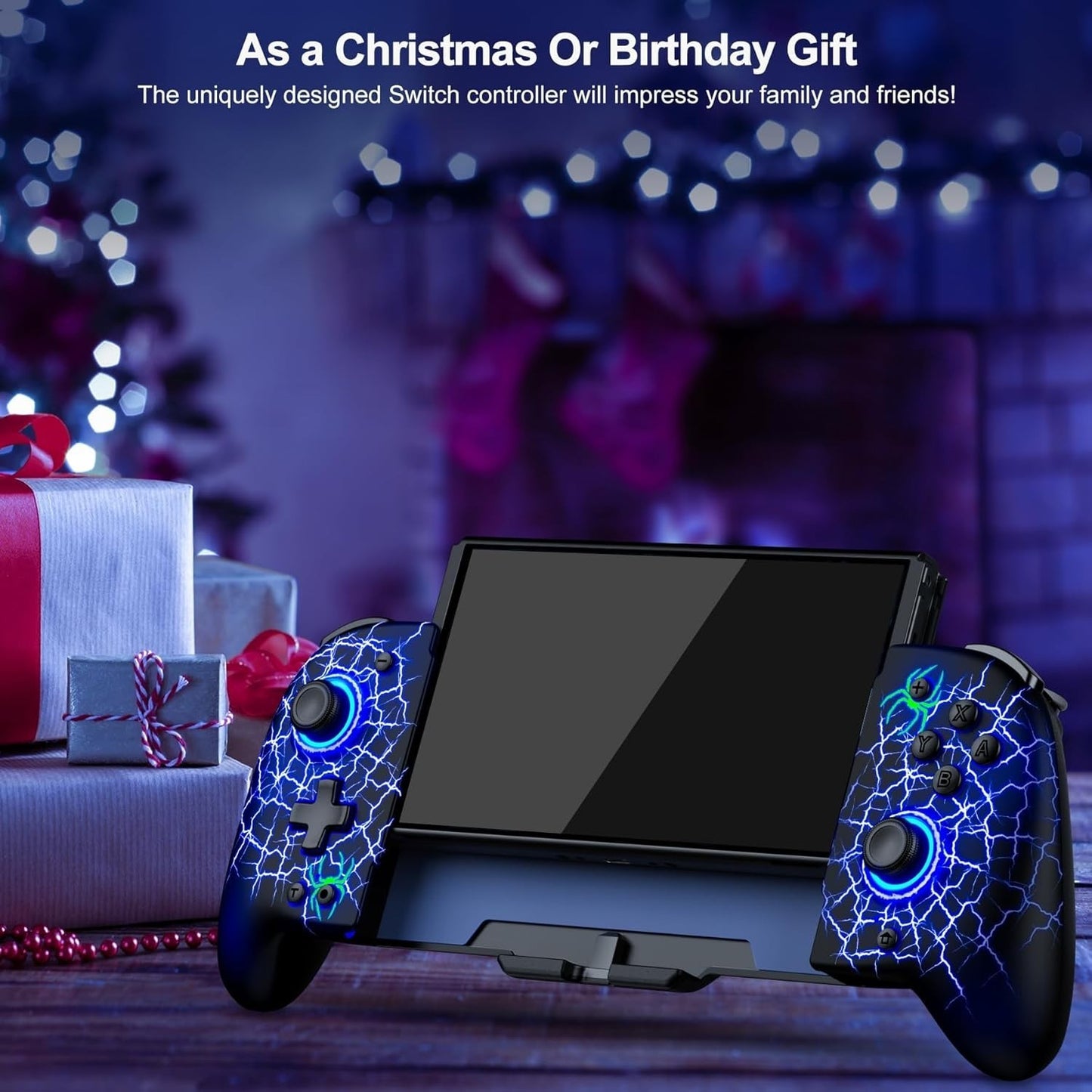 No-Drift Switch Controller Full-Size Grip Wireless Joypad w/ Lights Spider Silk