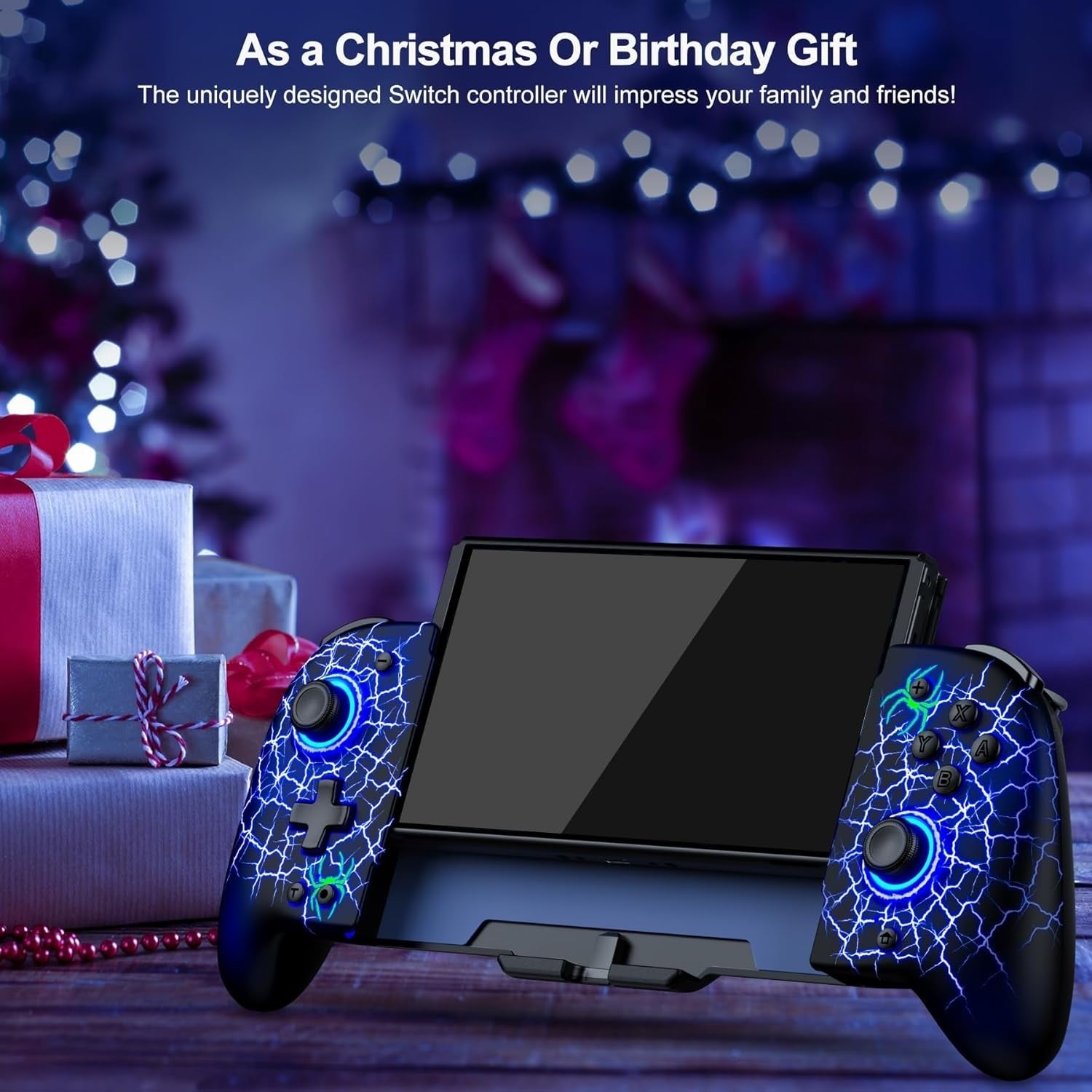 No-Drift Switch Controller Full-Size Grip Wireless Joypad w/ Lights Spider Silk