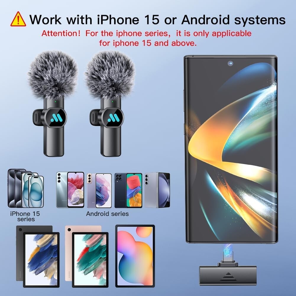 Leettus Black Interviews Vlog Short Video Wireless Lavalier Microphone 2pcs