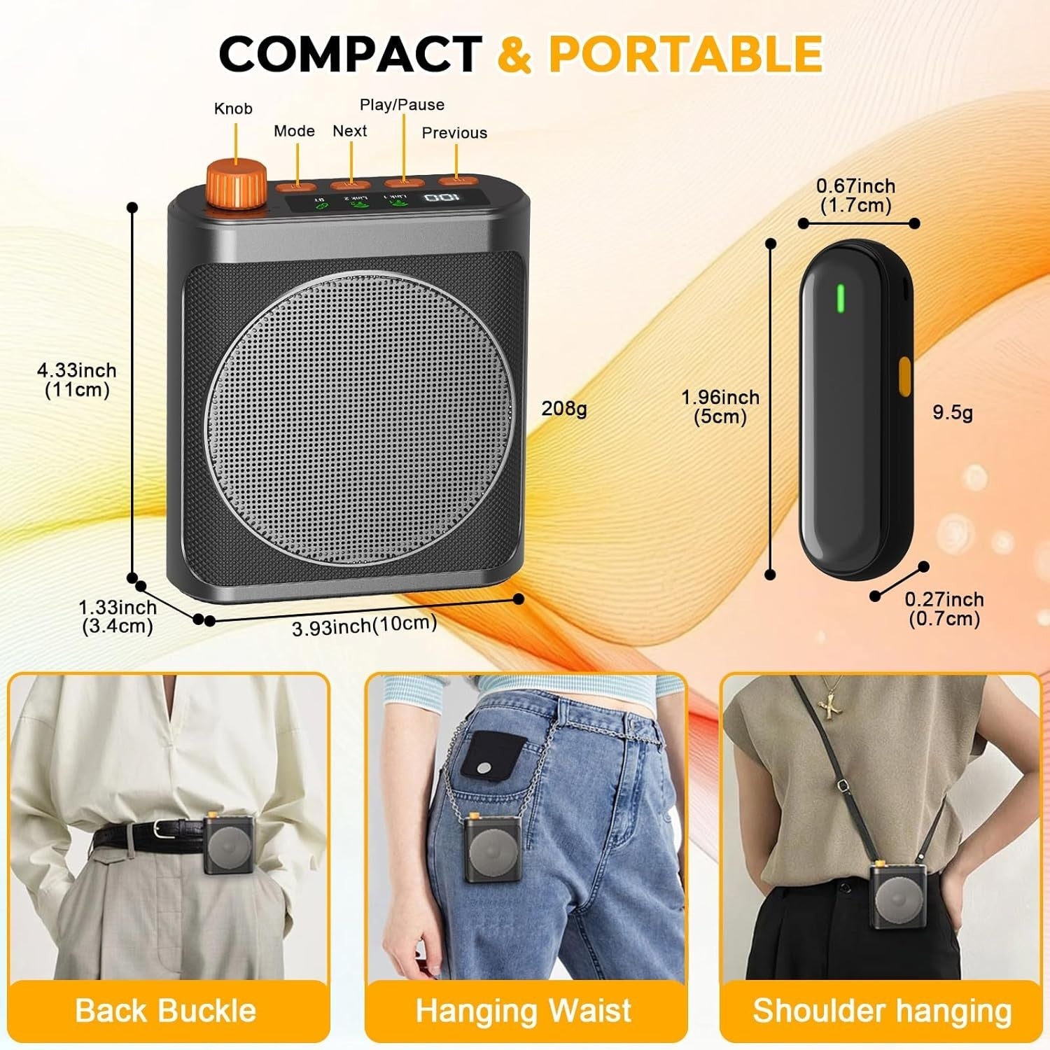 Wireless Voice Amplifier w/ 2 Magnetic Lavalier Mics Bluetooth PA Speaker