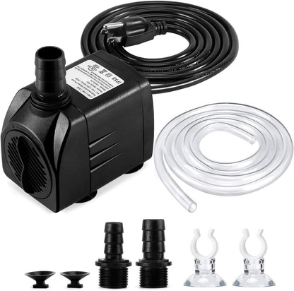 CWKJTOP 400GPH Submersible Water Pump 25W 6.5ft Lift w/ Tubing & Nozzles