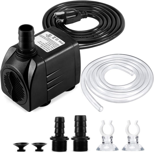 CWKJTOP 400GPH Submersible Water Pump 25W 6.5ft Lift w/ Tubing & Nozzles