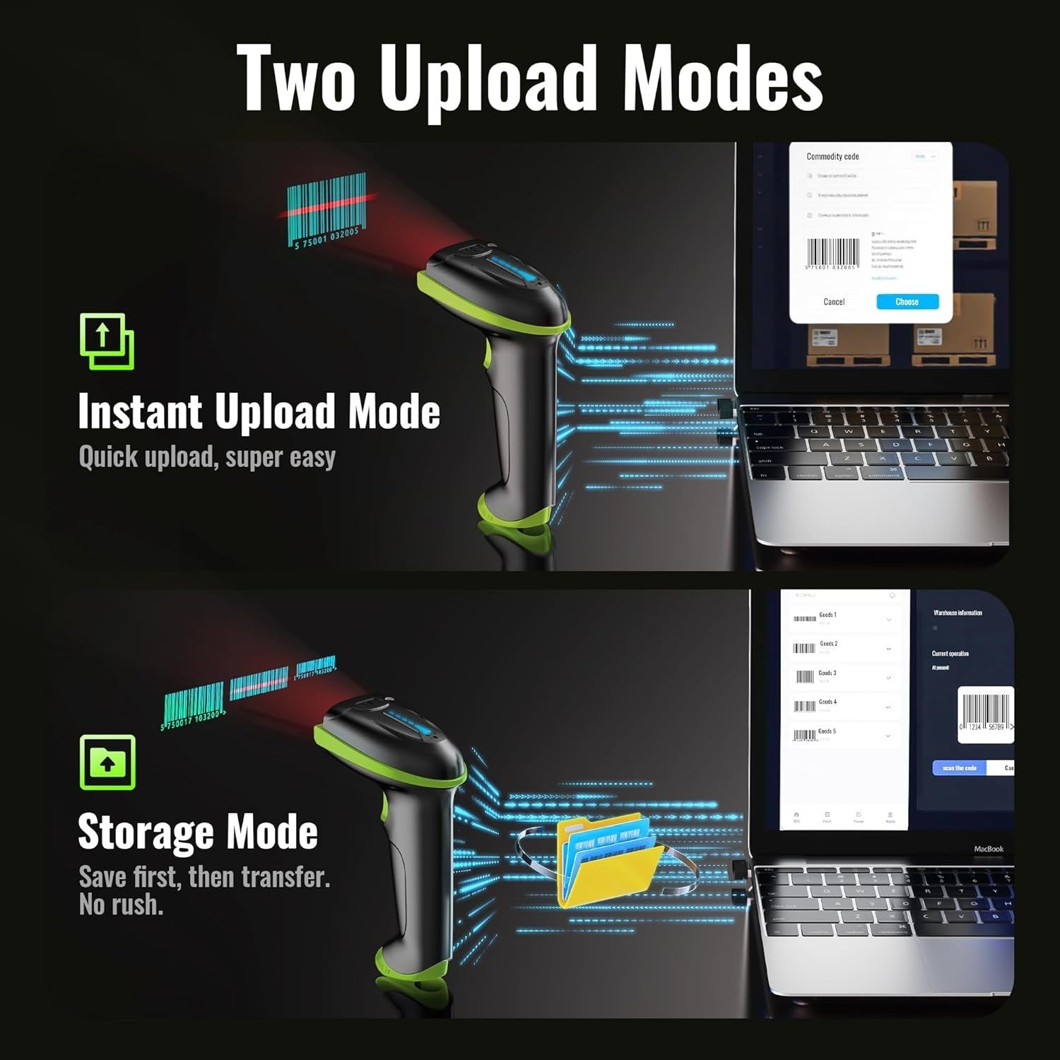 Tera Barcode Scanner Wireless Versatile Wireless + Wired USB Handheld Green NEW