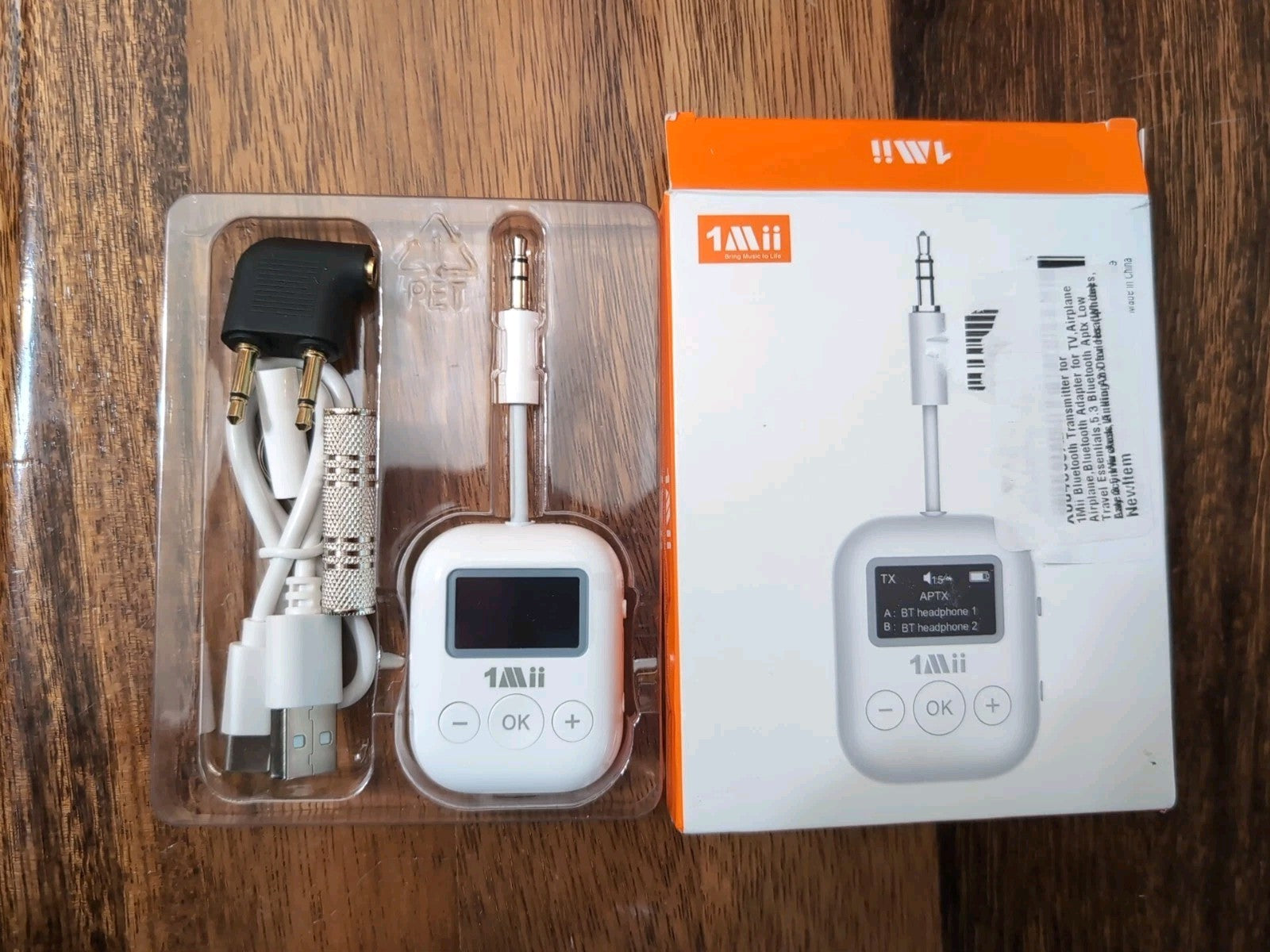 1Mii Bluetooth Transmitter - Low Latency Wireless Audio Aux for Headphone -White